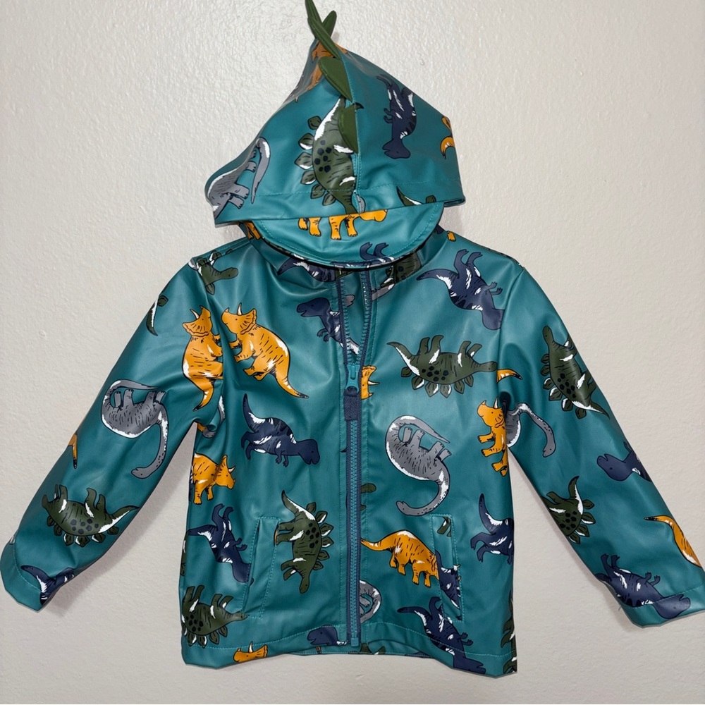 Little Me Dino Rain Jacket Toddler Boys 2T Waterproof Dinosaur Coat - Picture 2 of 6
